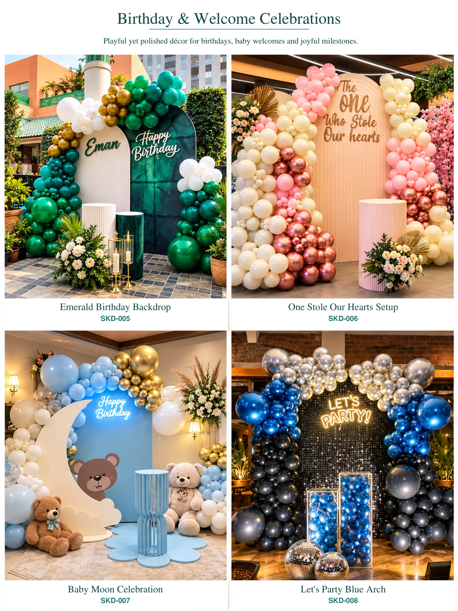 Birthday and welcome celebration décor featuring elegant balloon arches, themed backdrops and baby welcome setups at Sikomoro Restaurant in Lahore