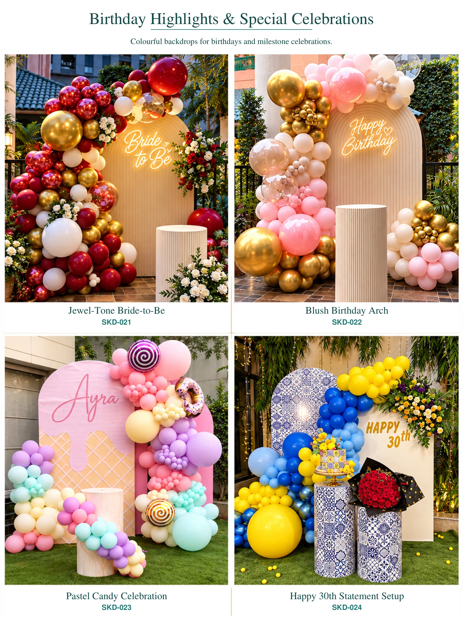 Birthday and welcome celebration décor featuring emerald balloon backdrops, baby moon decorations and blue party arches at Sikomoro Lahore