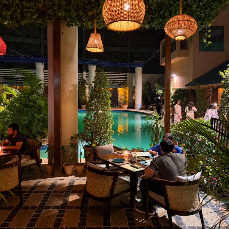 Poolside anniversary dinner ambience at Sikomoro Lahore